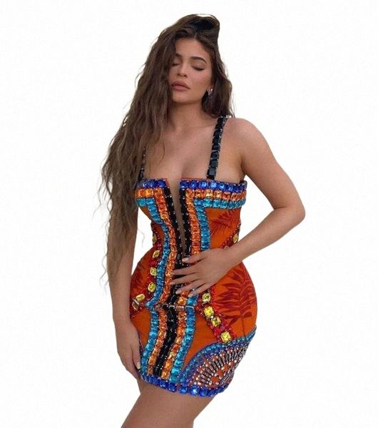 

casual dresses women spaghettli strap beading orange bodycon bandage dress 2021 elegant mini party summer s7wq#, Black;gray