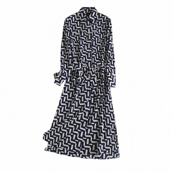 

casual dresses korean fashion geometric print for women 2021 elegant stylish stand collar office lady mid calf vestidos woman dress 06mr#, Black;gray