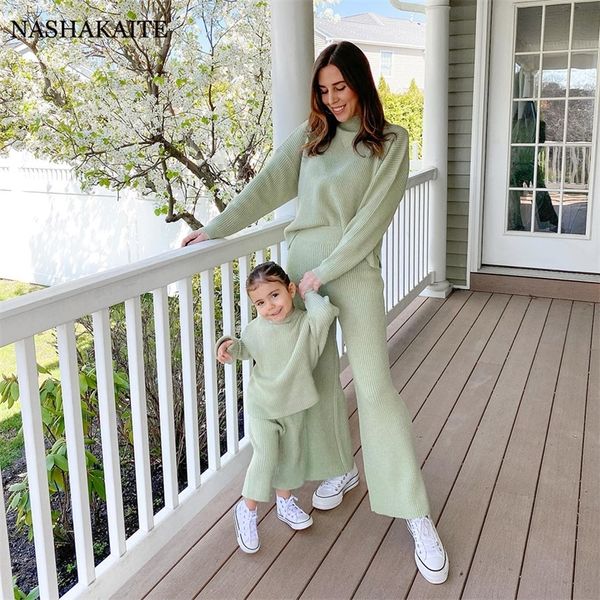 

family matching outfits mum and daughter clothes autumn winter striped long sleeves casual wide leg pants mommy and me outfits family look 2, Blue