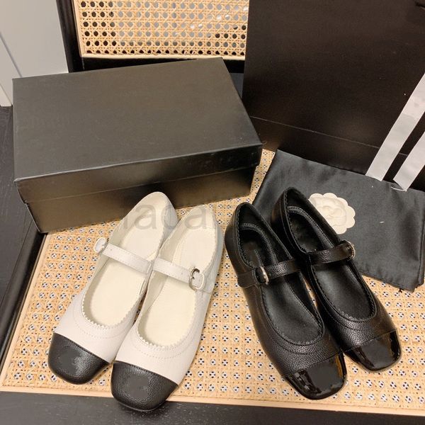 

dress shoes designer small fragrance mary jane women's shoes with source logo leather word buckle grandma single color matching flat wo, Black