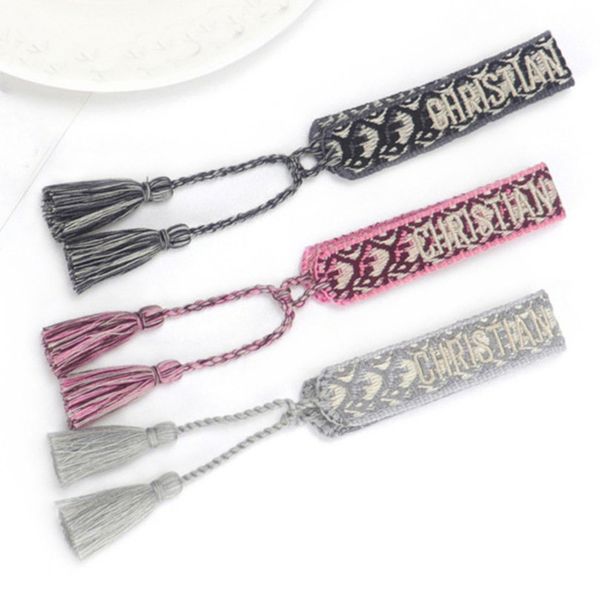 

brand classic fashion jewelry bangles women men handmade cotton signture embroidery bracelet designer woven bangle fabrics luxury bracelets, Black