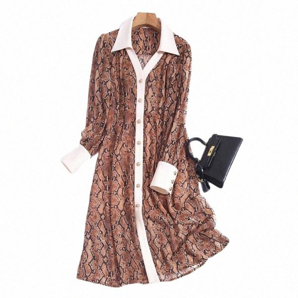

casual dresses designer fashion elegance spring women leopard print lapel color matching single breasted party vacation midi dress x6oq#, Black;gray