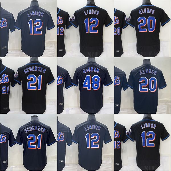 

new baseball jersey 12 francisco lindor 20 pete alonso 21 max scherzer 48 jacob degrom stitched jerseys, Blue;black