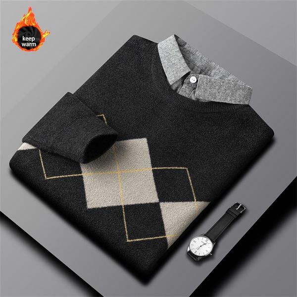

mens sweaters mens sweater autumn winter contrast color fashion clothing cotton warm jacquard pullover grade fleece male 220914, White;black