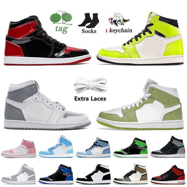 

shoes jumpman jorden 1s basketball shoes 2022 patent bred visionaire jorda 1 stealth green python university blue white off rebellionaire ba, Black