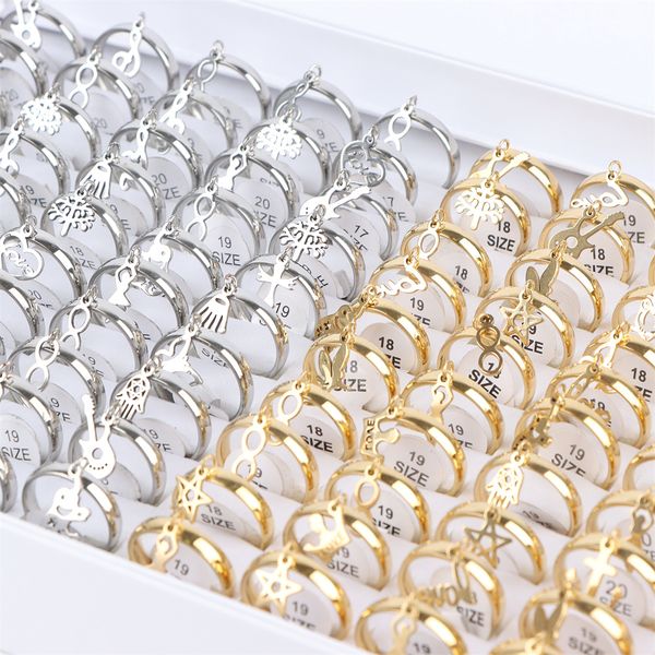 

fashion charm stainless steel rings butterfly love heart moon swan mix gold silver color jewelry for women men mix style party gifts 16mm-20, Golden;silver