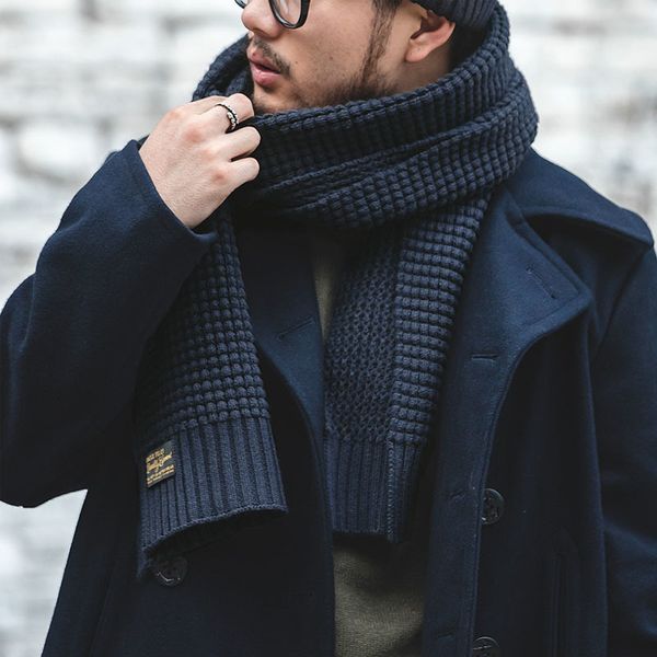 

scarves maden knitted winter scarf men striped cotton male brand shawl wrap knit cashmere bufandas long 220913, Blue;gray