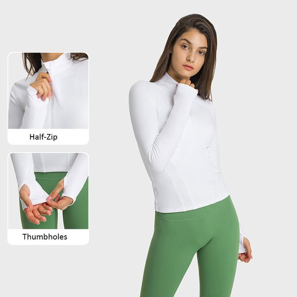 

l-206 half zip cropped sweatshirts women yoga slim fit long sleeve shirts waist length sports jacket soft and warm fitness coat fashion