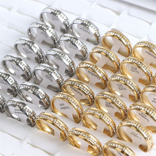

fashion stainless steel 6mm multicolor single row rhinestone rings for men women wedding party jewelry, Golden;silver