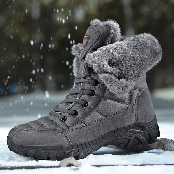 

boots men winter snow super warm hiking waterproof leather big size s outdoor sneakers 220913, Black