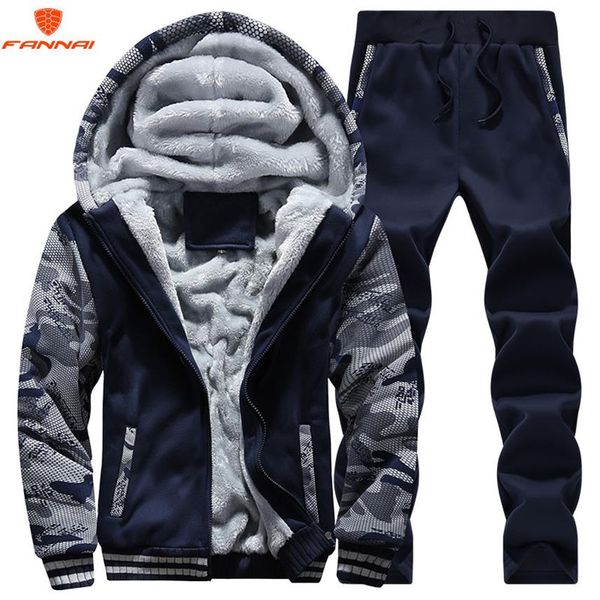 

new casual men's hoodies plus velvet warm camouflage jacket larger zipper cost hoodies set shirts size -4xl267f, Gray