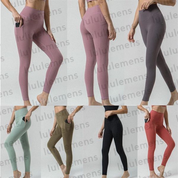 

2021 lu align yoga outfit women double-sided brushed high waist side pocket leggings sports designer cropped pants high-quality 264k