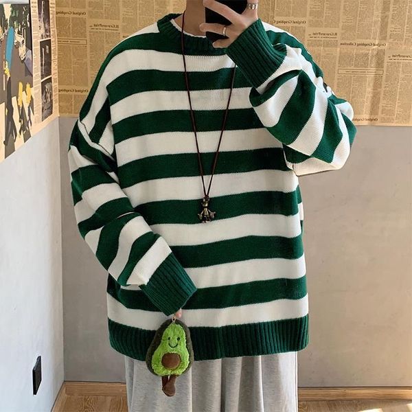

men s sweaters striped sweater men women hong kong style korean trend loose o neck jerseys autumn winter grunge personality harajuku pullove, White;black