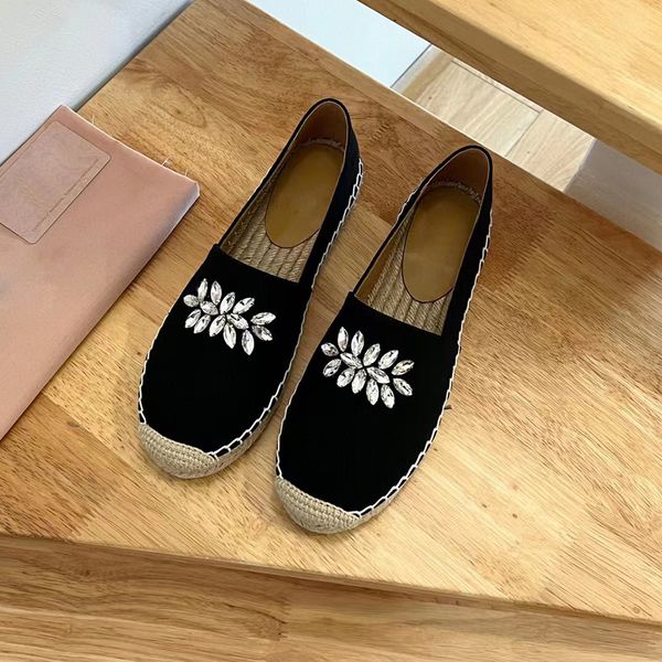 

shoes crystal decoration canvas flats shoe footwear luxury designers summer loafers hand made for women casual charms walk shoes, Black
