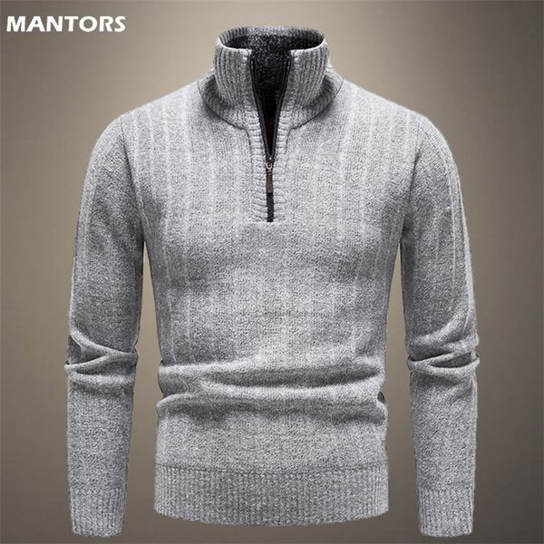 

mens sweaters winter mens fleece thicker sweater half zipper turtleneck warm pullover quality male slim knitted casual sweaters for men 2209, White;black