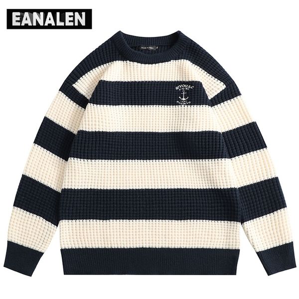 

mens sweaters harajuku retro large striped jumper knit sweater mens winter korean oversized pullover thick sweater grandpa ugly sweater wome, White;black