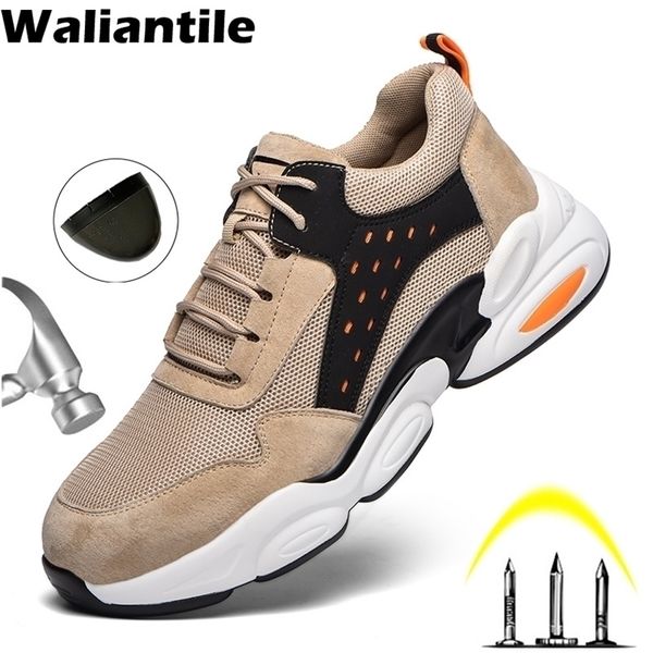 

boots waliantile summer breathable work shoes sneakers men s3 antismashing steel toe safety indestructible construction 220913, Black