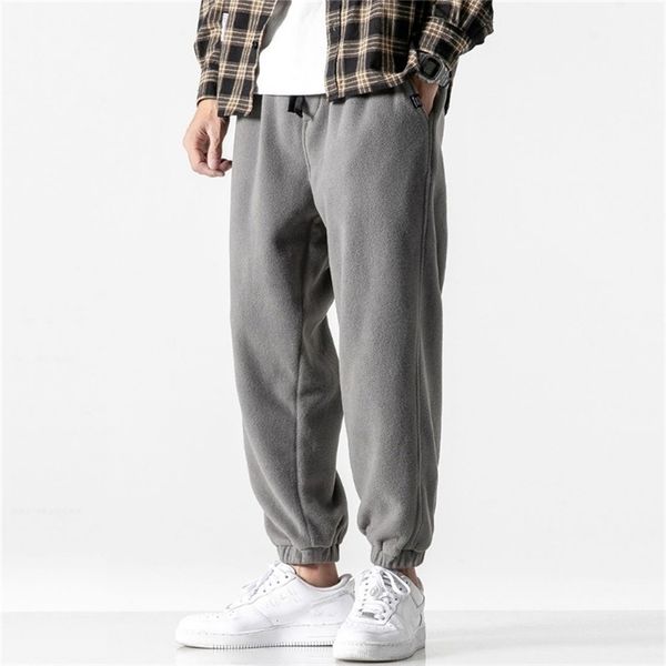 

mens pants loose jogging pants men fashion fleece autumn winter warm sweatpants male outdoor straight trousers pantalon hommes 220914, Black