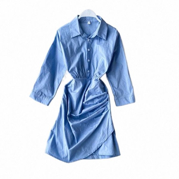 

casual dresses yornmona ins fashion irregular ruched shirt dress women turn-down collar blouse mini elegant ol office n6hs#, Black;gray