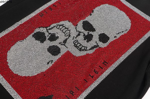 

2022 philippe brand short sleeve men round neck t-shirt aggressive personality drill skull men t-shirt, White;black
