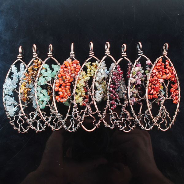

life tree pendants natural stone vintage copper plated reiki charms clothing accessories european amulet fashion women mens jewelry bn325, Silver