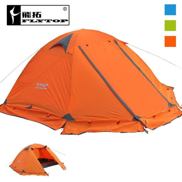 

whole- flywinter tent 2persons tourist aluminum pole double layer double door windproof proof professional camping tent 3colors2201