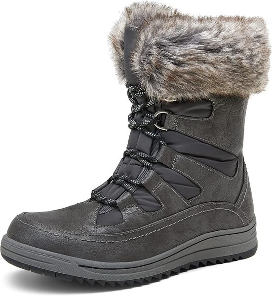 

winter women's fashion snow boots waterproof plush short grey, Black