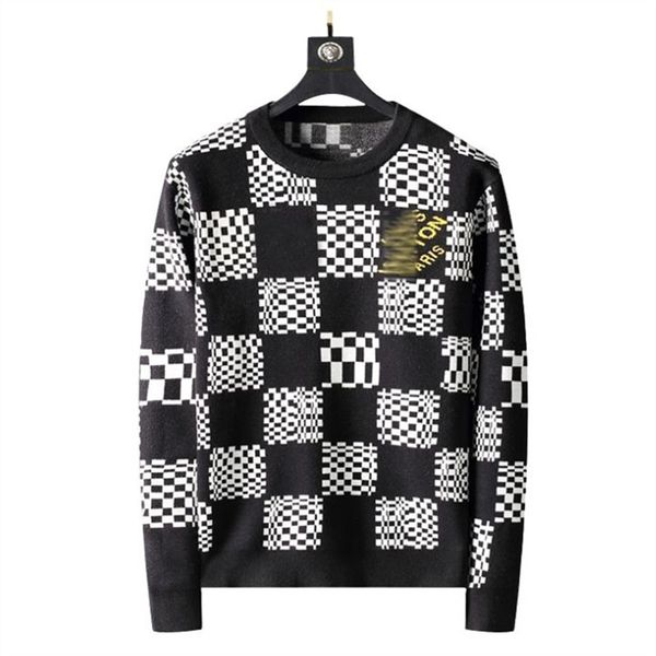 

winter fashion classic designer sweater black and white square patchwork men's women's sweater crew neck essentials pullovers luxu, White;black