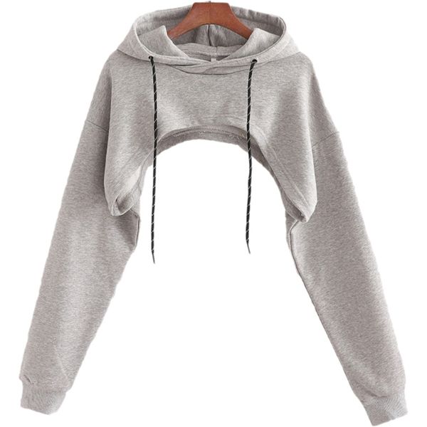 

women's hoodies sweatshirts women s tracksuit solid color long sleeve drawstring hoodies cut out backless super short sweatshirt haraju, Black