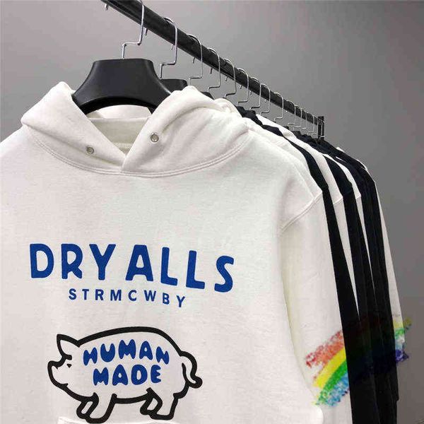 

men's hoodies sweatshirts pig printing human made hoodie men women heavy fabric classic cartoon human made sweatshirts pullovers g22091, Black