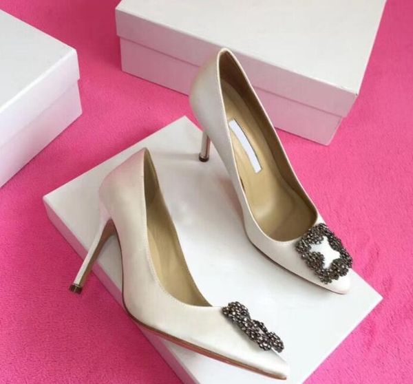 

designer2022 pumps women high heel shoes 8  12cm spring pointed rhinestone square buckle satin womens wedding shoes 3542, Black