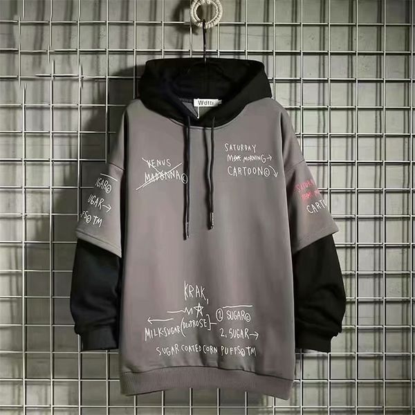

men s hoodies sweatshirts spring autumn japan fashion streetwear graphic casual harajuku clothing splicing 220913, Black