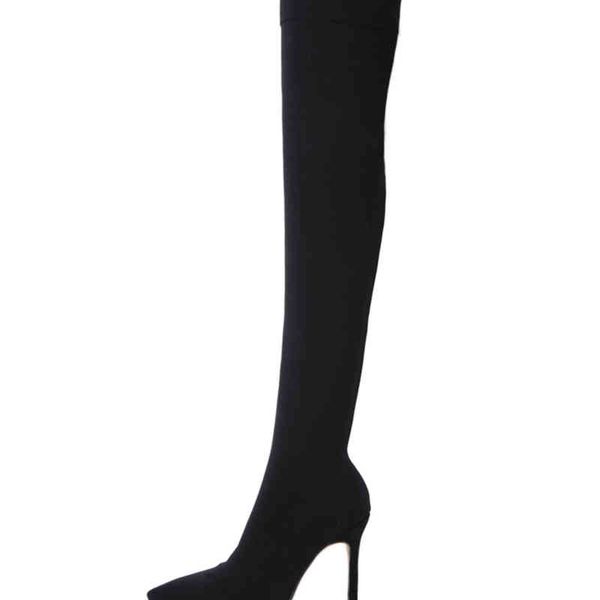 

boots eilyken new fashion rhinestone high heel women's socks booties stretch cloth over the knee boots size 35 43 220913, Black