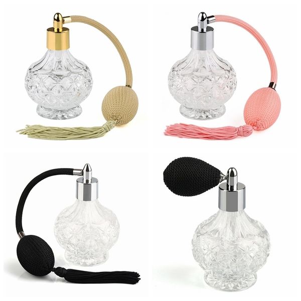 

perfume bottle 80ml vintage crystal perfume bottle yellow / pink / black long / short spray atomizer refillable bottles 18mm 220914