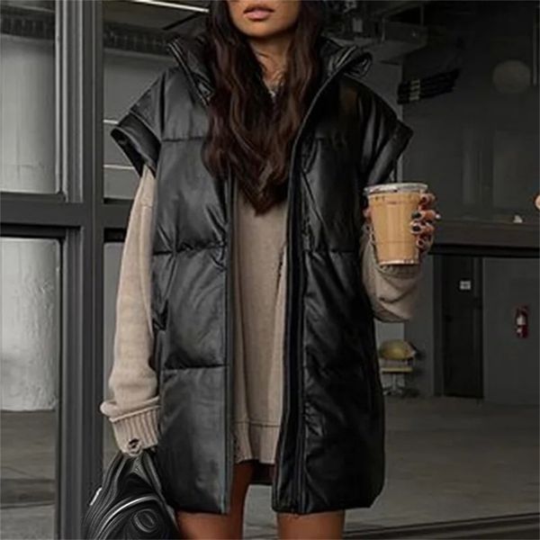 

women's vests women's pu vest jackets faux leather waistcoat streetwear coat ladies black fashion outwear female sleeveless coat w, Black;white