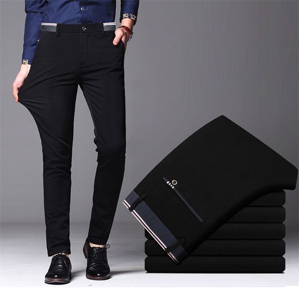 

men's pants spring autumn fashion business casual long suit male elastic straight formal trousers plus big size 28-40 220915, Black