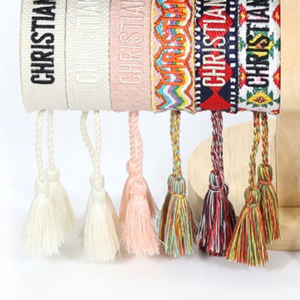 

luxury fashion brand embroidery bracelets classic women men bangles friendship charm bracelet woven adjustable tassel vintage couple braided, Golden;silver