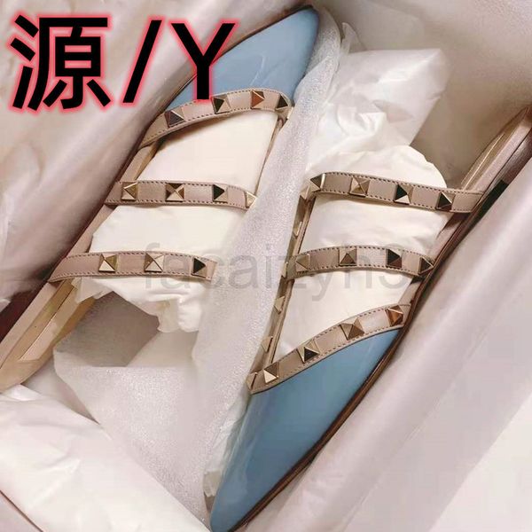 

dress shoes designer v home rivet single shoes for women in spring and summer 2022 pointed flat half slippers shallow mouth liuding, Black