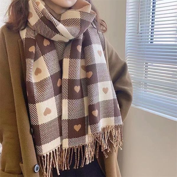 

scarves fashion winter cashmere scarf women design warm pashmina blanket plaid heart female shawl wrap thick foulard bufanda 220914, Blue;gray