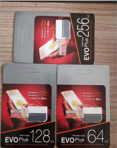

new evo plus 256gb 128gb 64gb 32gb memory card uhs-i u3 trans flash tf card with adapter retail package