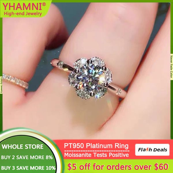 

original pt950 platinum ring luxury jewelry round vvs1 d color 1 ct moissanite diamond wedding engagement band ring for women, Slivery;golden