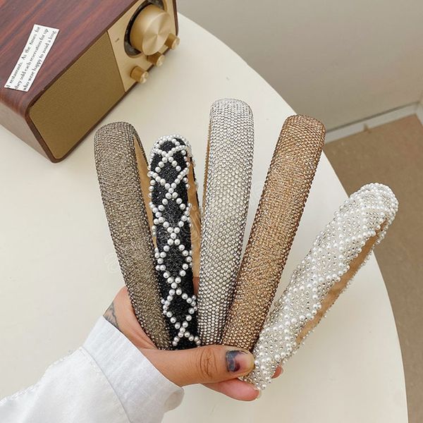 

full diamond crystal sponge pearl headband fashion hair accessories women trend shiny mesh hairband hair band girl headwear, Slivery;white
