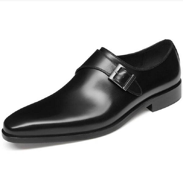 

fashion mens belt buckle dress shoes genuine leather handmade wedding office formal business shoes for men da66, Black