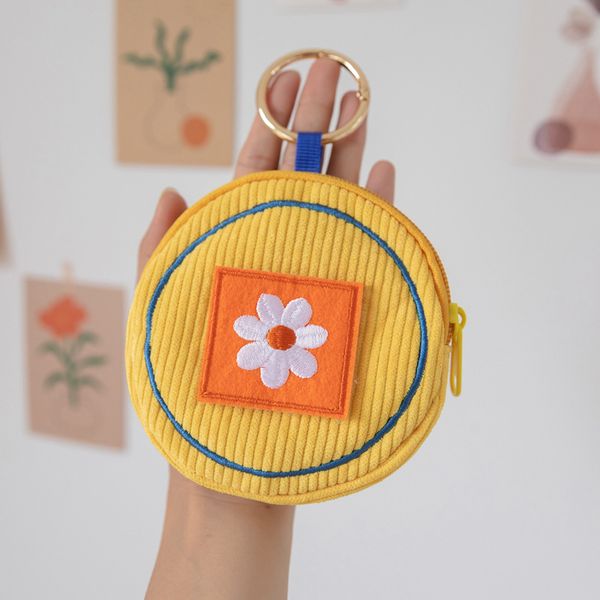 

korea cute kid girl small coin purse flower embroideried cotton cloth purse wallet bag japanese ring hanging bags, Red;black