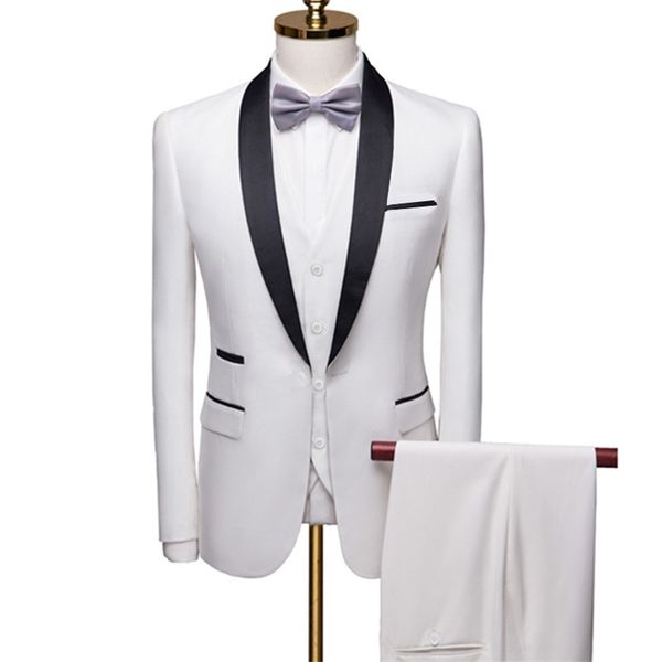 

men's suits blazers men autumn wedding party three pieces jacket trousers set large size 5xl 6xl male blazer coat pants vest fashion sl, White;black
