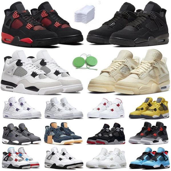 

4 4s men women basketball shoes sneaker military black cat sail white oreo cement red thunder unc blue lightning infrared royalty grey 231g