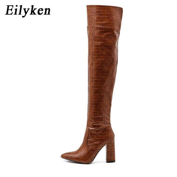 

boots eilyken 2023 new style women chunky high heel boots designer shoes microfiber leather long booties over the knee botas de mujer 220913, Black