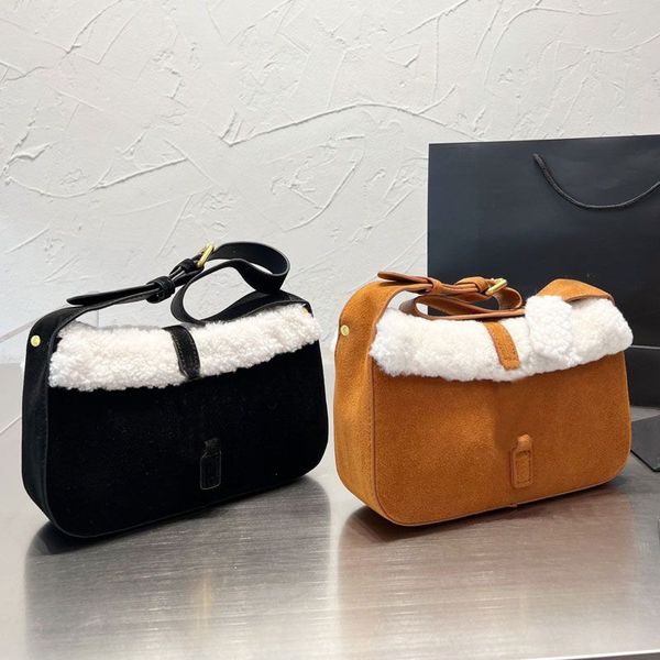 

25cm classic shoulder bags women axillary bag hobos bag suede handbags purse lambwool underarm genuine leather letters gold hardware rivet a