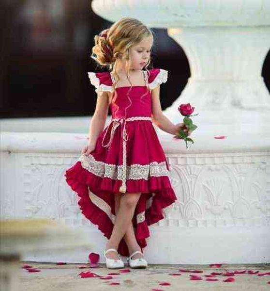

girl's es christmas little girls short sleeve backless sweet irregular ruffle hem lace dress 0913, Red;yellow