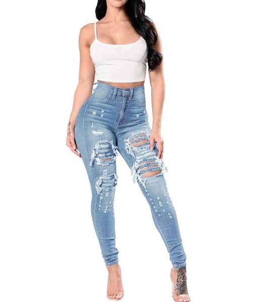 

women's jeans 2022 worn-out denim leggings casual jeans trendy cross, Blue